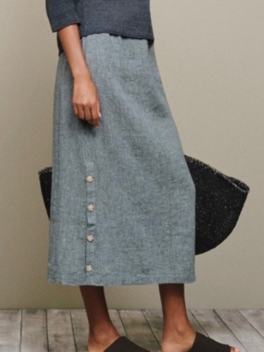 Poetry Maxi Skirt US 18 Pull On Drawstring Elastic Waist Crinkled Linen Cotton